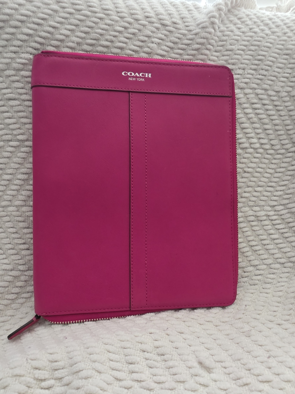 Coach Hot Pink Leather Zip Laptop Folio